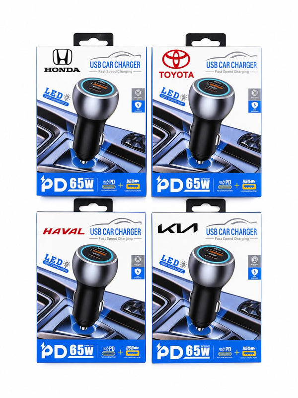 65W Dual-Port PD & USB Fast Car Charger - Honda, Toyota, Kia & Haval Edition