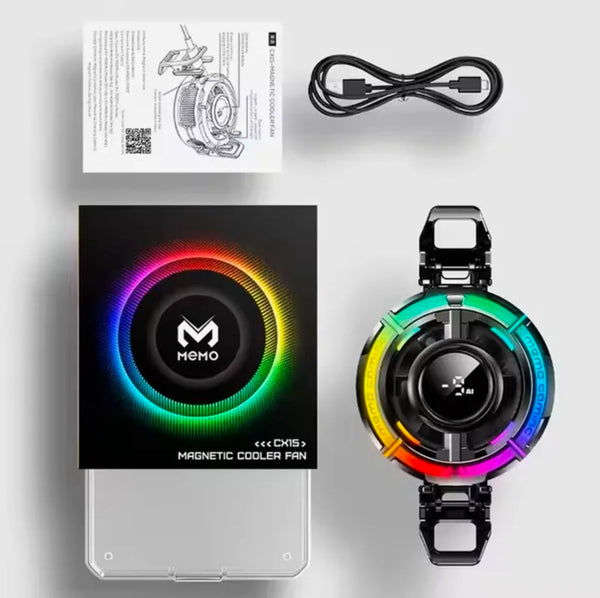 MEMO CX15 RGB Magnetic Mobile Cooling Fan - Phone Radiator Cooler with RGB Lighting (Black)