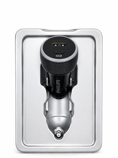 Philips 65W Car Charger - Dual PD & USB Fast Charging Adapter with LED Light